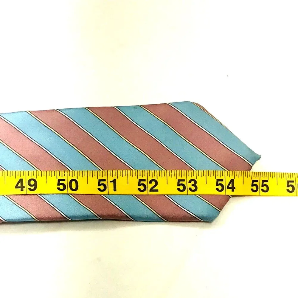 Hardy Amies London Tie Vtg Savile Row Pink Blue Repp Stripe UK Preppy Academia